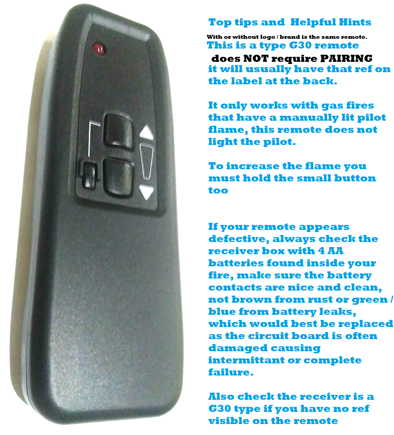 Gas Fire Remote kit with Controller & Receiver battery box for G30 gas fires
