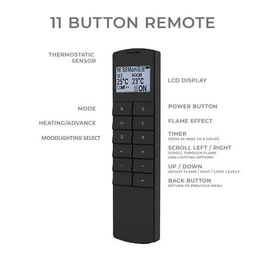 11 button lcd remote control with DOWNLIGHT for electric fires