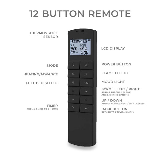 12 button lcd remote control with BOTH  uplight and downlight function for electric fires